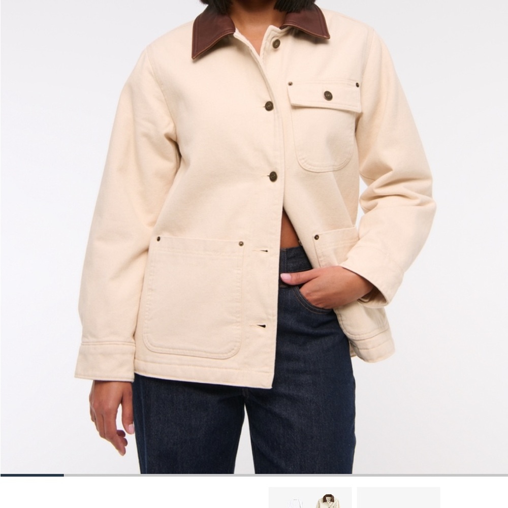 Abercrombie & Fitch Cream Utility Jacket with Brown Collar